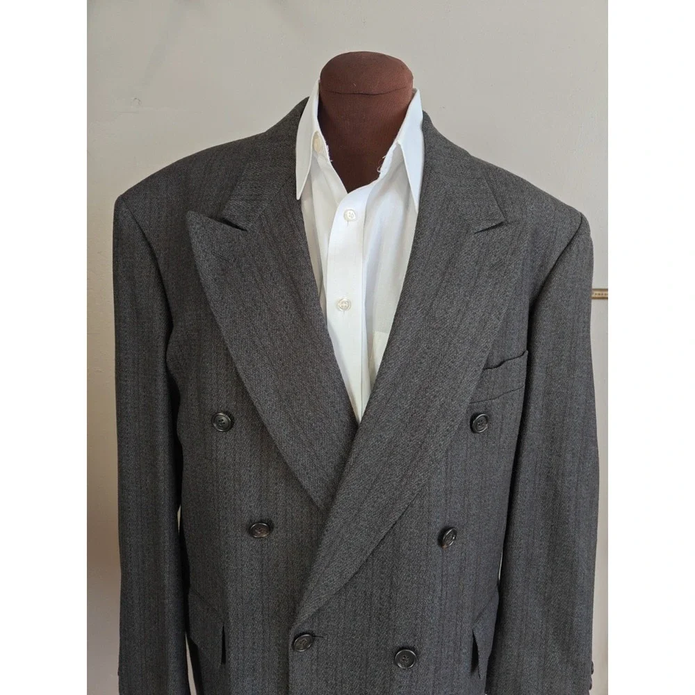 Zegnorelli Mens Wool Blazer Sports Coat 41S Charcoal Double Breasted Vintage